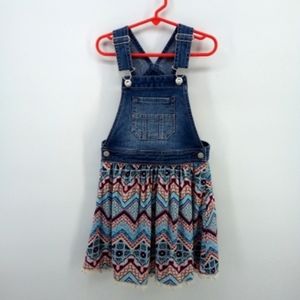 Jordache Overall Skirt Southwestern Aztec Print Crochet Hem Dress Small 6 - 6X